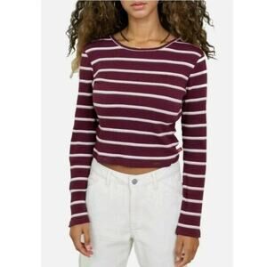 Dickies Striped Cotton Crop Long Sleeve Crew Neck Top | Size Small
